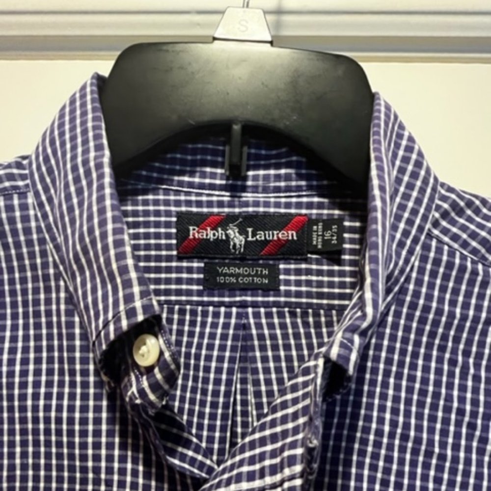 Ralph Lauren button down checked oxford dress shirt men boy 16 x 34/35 purple